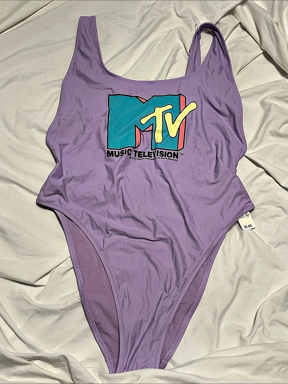 Aerie MTV Logo One-Piece Swimsuit in Purple US XL NWT
